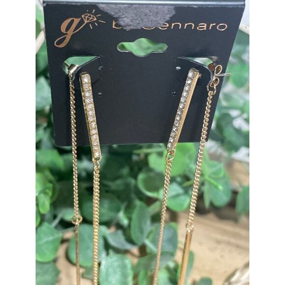 by Gennaro New Gold Plated Rhinestone Bar Dangling Chain Dangle Earrings - Picture 4 of 6